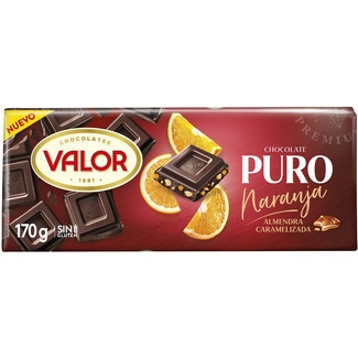 VALOR chocolate puro con almendras caramelizadas y naranja sin gluten Tafel 170 g