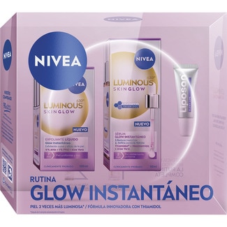 NIVEA estuche Luminous 630 Skin Glow instantáneo con exfoliante líquido dosificador 100 ml sérum instantáneo dosificador 30 ml + Glowy Lips