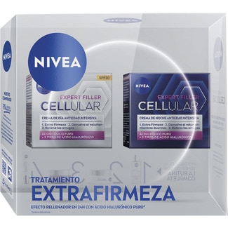 NIVEA estuche Expert Filler Cellular con crema de día antiedad intensiva SPF-30 tarro 50 ml + crema de noche antiedad intensiva tarro 50 ml con ácido fólico puro