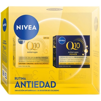 NIVEA estuche Q10 antiarrugas con crema de día  extra firmeza tarro 50 ml + crema de noche regeneradora tarro 50 ml con Q10 puro y ácido hialurónico