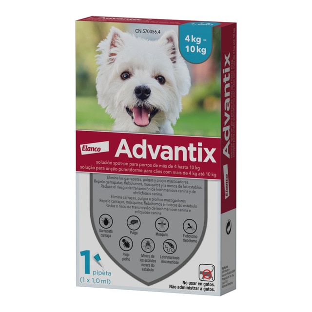 Advantix – Pipeta desparasitante Bayer Advantix para perros de 4 a 10 Kg.