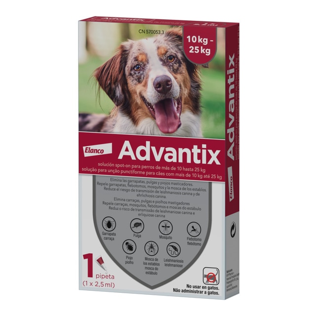 Advantix – Pipetas desparasitantes para perros de 10 a 25 Kg Bayer Advantix.