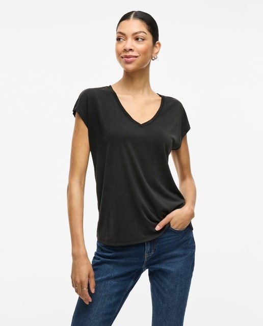 Vila - Camiseta de mujer de manga corta escote pico.