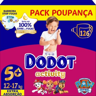 Dodot Box Fraldas Activity 12-17kg T5+ embalagem 126 unidades