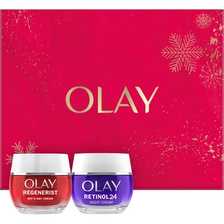 OLAY estuche con Regenerist crema hidratante de día para una piel más firme SPF-30 tarro 50 ml + Regenerist Retinol 24 crema de noche hidratante sin perfume tarro 50 ml