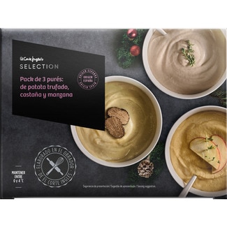 EL CORTE INGLES SELECTION Packung mit 3 Pürees: 1 getrüffelte Kartoffel, 1 Kastanie und 1 Apfel Behälter 450 g