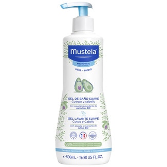 MUSTELA gel de baño suave cuerpo y cabello con aguacate procedente de agricultura bio doser 100 ml