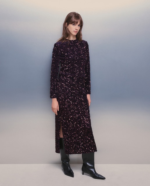 Falda midi de lentejuelas