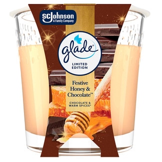 Glade Ambientador Vela Honey Chocolate embalagem 112 g