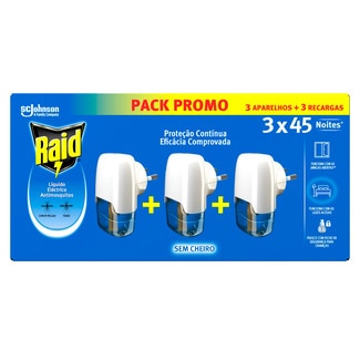 Raid Insecticida Eléctrico Anti osquitos Pack 3 embalagem 27 ml