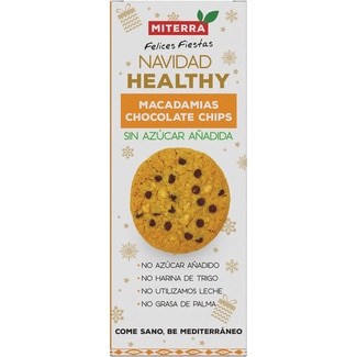 MITERRA galletas Navidad Healthy chocolate chips macadamia sin azúcar añadida envase 150 g