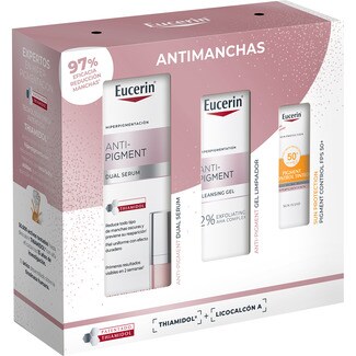EUCERIN estuche Protocolo Antimanchas con gel limpiador, sérum dual, crema de día SPS 30 y pigment control SPS 50+ y crema de noche