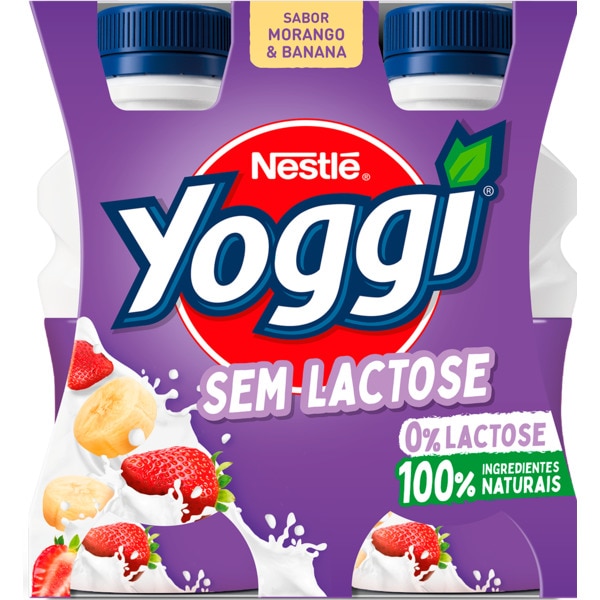 Iogurte Líquido de Morango e Banana sem Lactose Pack 4 embalagem 160 g