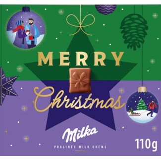Milka Bombom Práline Merry Christmas embalagem 110 g
