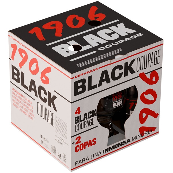 Schuber mit 4 dunklen Bieren Black Coupage Flasche 33 cl + Glas