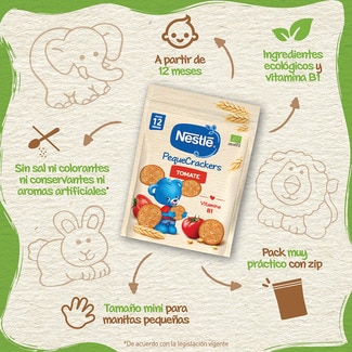 PequeCrackers infantiles tomate ecológicos desde 12 meses vitamina B1 bolsa 100 g - Nestle