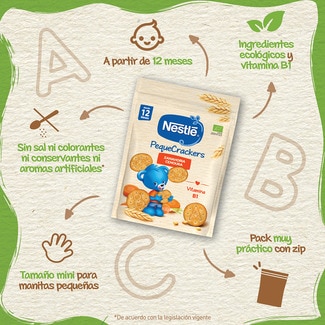 PequeCrackers infantiles zanahorias ecológicas desde 12 meses vitamina B1 bolsa 100 g - Nestle