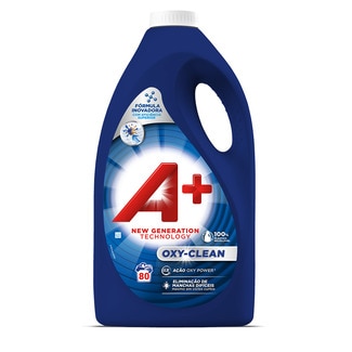 A+ Detergente Liquido  para a Roupa Oxi Clean embalagem 80 doses