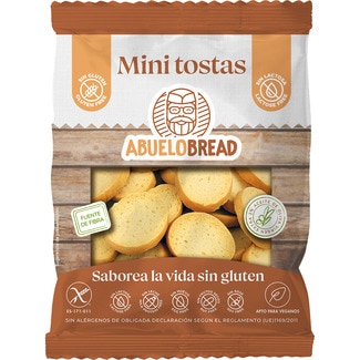 ABUELOBREAD mini tostas sin gluten sin lactosa apto para veganos bolsa 100 g
