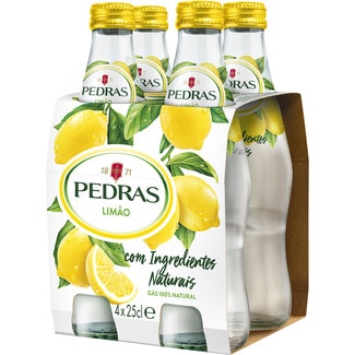 PEDRAS agua mineral natural con gas sabor limón pack 4 botellas 25 cl