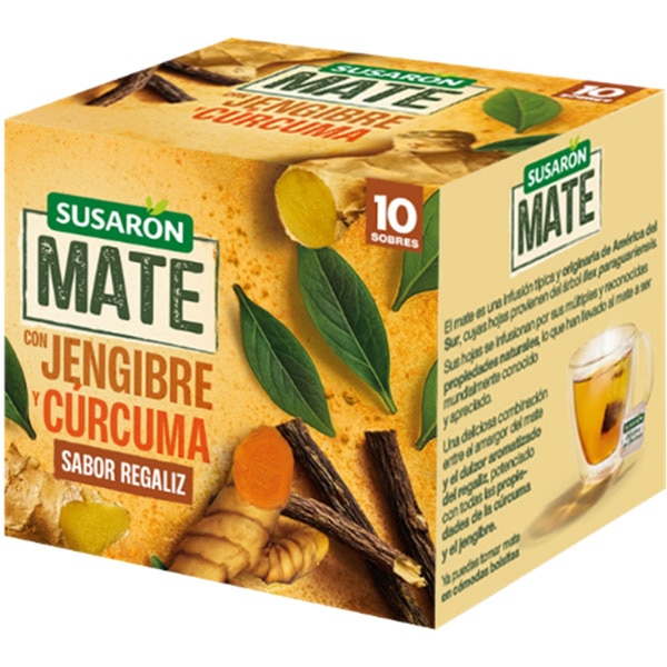 mate con jengibre y cúrcuma sabor regaliz box 10 sachets