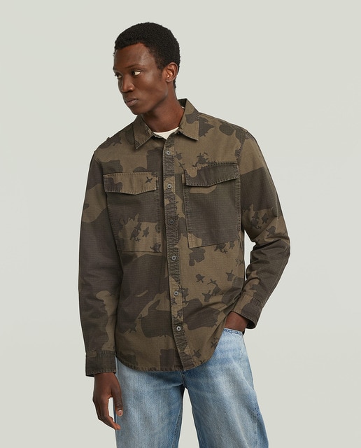 G-Star - Camisa de hombre estilo camuflaje de corte regular y manga larga.