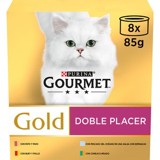 GOURMET Gold Doble Placer comida húmeda para gatos surtido de carnes y pescados 8 latas 85 g