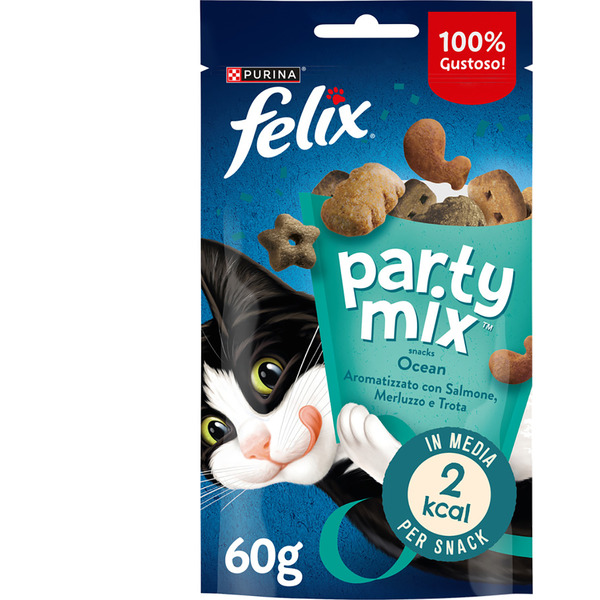 Party Mix salmon, white fish and trout flavour cat snacks packet 60 g