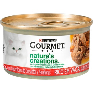 GOURMET Nature's Creations comida húmeda para gatos con buey, guisantes y zanahorias lata 85 g
