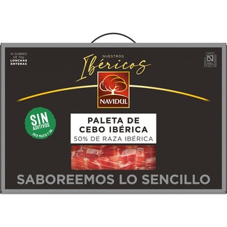 NAVIDUL maletín de paleta de cebo ibérica 50% raza ibérica loncheada en 10 blisters de 70 g estuche 700 g
