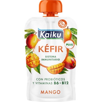 KAIKU kéfir mango pouch con probióticos y vitaminas B6 + B12 sin azúcares añadidos envase 110 g