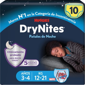 HUGGIES DRY NITES calzoncillos de noche absorbentes para niños 3-4 años 12-21 kg bolsa 16 unidades