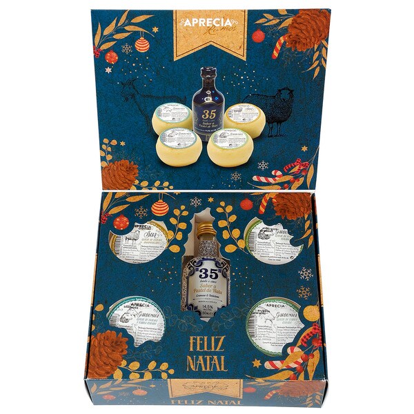 Caixa de Natal Com Queijinhos da Serra e Licor de Pastel de Nata unidade 450 g