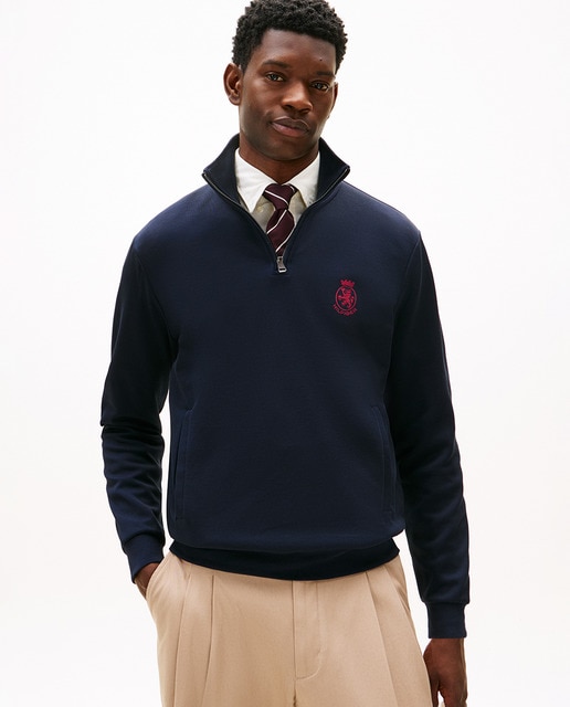 Tommy Hilfiger - Sudadera de caballero sin capucha con cierre de media cremallera.