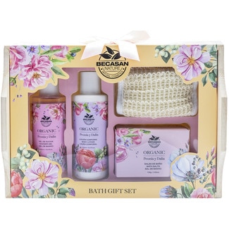 BECASAN NATURE set de baño Peonía & Dalias Morning Delight bandeja de madera