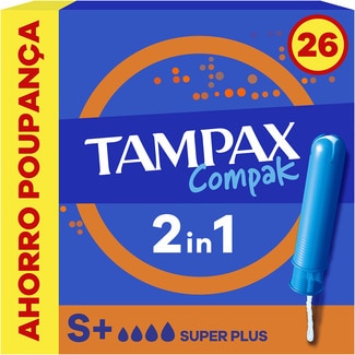 TAMPAX Compak tampones con aplicador Súper Plus 2 en 1 caja 26 unidades