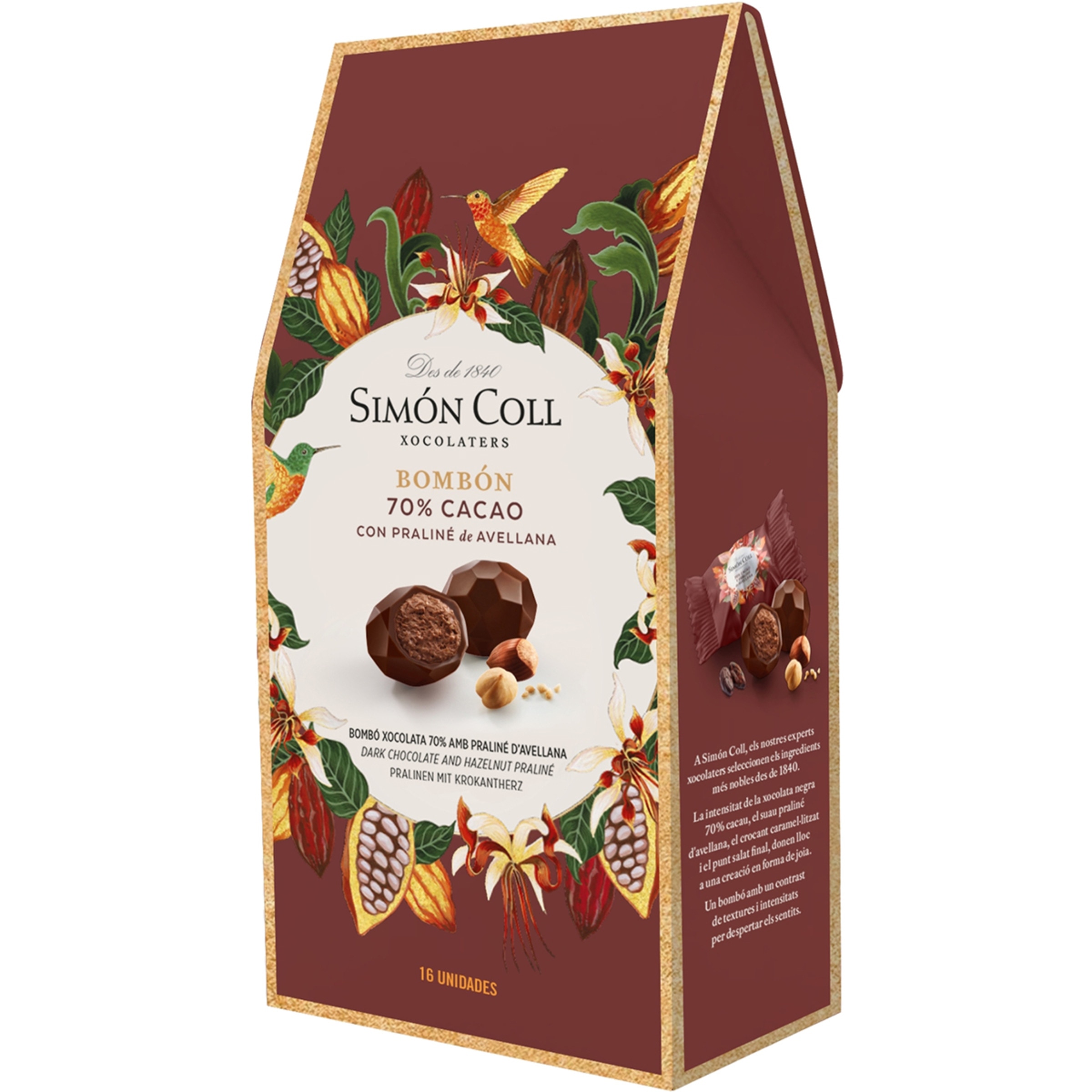 bombones 70% cacao con praliné de avellanas