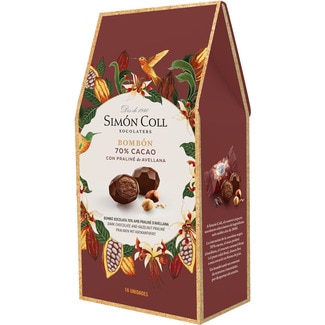 SIMON COLL bombones 70% cacao con praliné de avellanas estuche 144 g