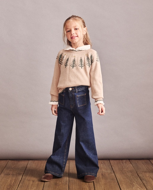 Jersey con intarsia de árboles y lentejuelas de niña