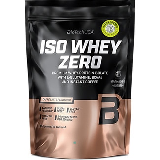 BIOTECH USA Iso Whey Zero 100% coffee latte-flavoured gluten-free protein powder drink bag 500 g sugar-free and no palm oil
