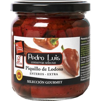 PEDRO LUIS Ganze Piquillo-Paprika g.U. aus Lodosa, Extraklasse 16/22 Stück Flacon 330 g netto Abtropfgewicht