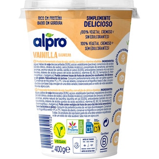Big Pot especialidad vegetal de soja con vainilla sin gluten sin lactosa envase 400 g - Alpro
