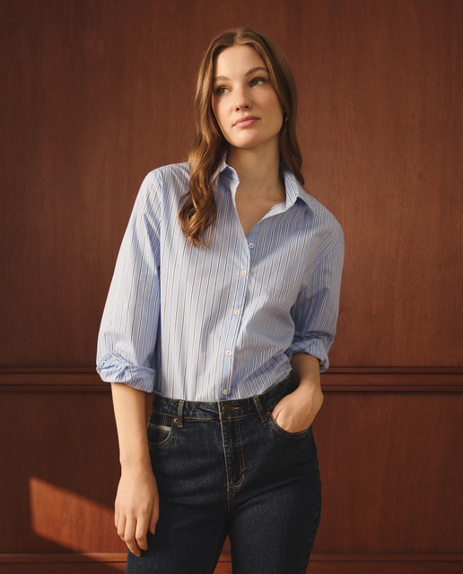 Lloyd's - Camisa de mujer de manga larga y estampado de rayas.
