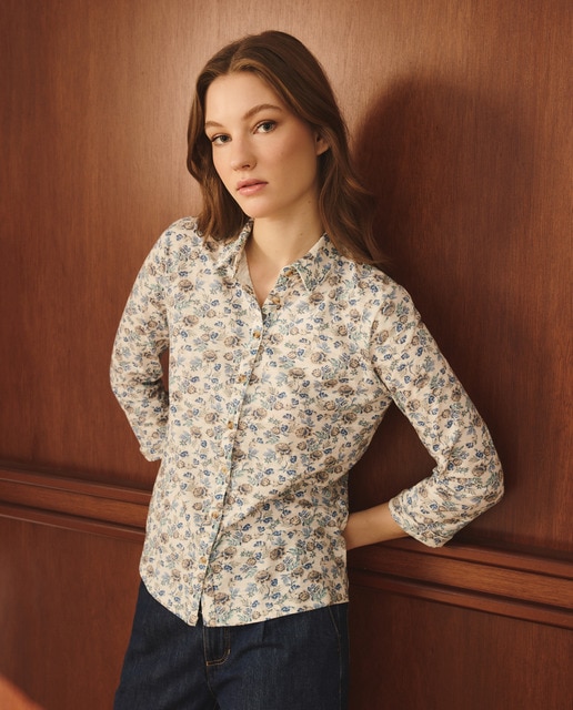 Lloyd's - Camiseta de mujer cuello camisero flores.