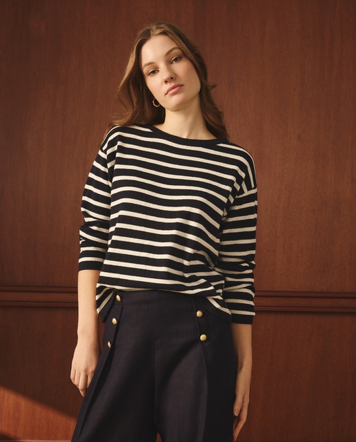 Lloyd's - Jersey de mujer con manga larga y estampado de rayas.