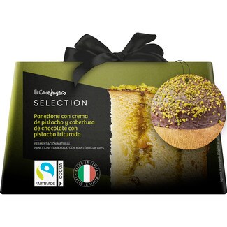 EL CORTE INGLES SELECTION panettone with pistachio cream and chocolate coating with crushed pistachio case 750 g