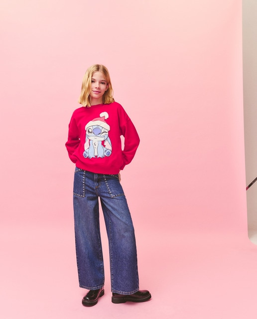 Sudadera cuello caja con licencia Navidad Stitch de Niña