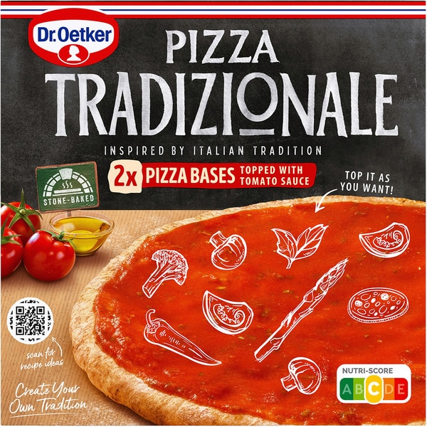 Pizzateig bedeckt mit Tomatensauce, Olivenöl und Basilikum 2 Stück Karton 610 g