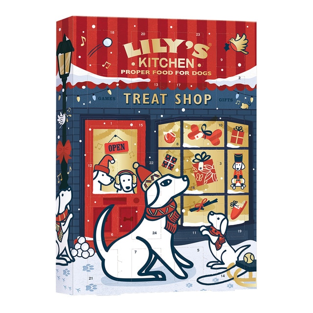 Lily’s Kitchen – Calendario de adviento snacks para perros Lily’s Kitchen mantequilla de cacahuete, banana, avena y yogur 85 g.