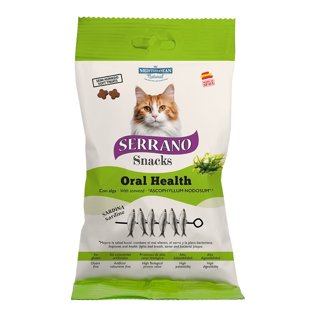 Mediterranean Natural - Snack funcional para gatos adultos Mediterranean Natural Serrano Oral health sardina…